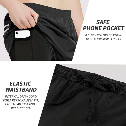 Miniatura 4 de TENJOY Pantalones cortos de correr 2 en 1 para hombre, de 5 o 7 pulgadas, de secado rápido, pantalones cortos de entrenamiento atlético para hombres