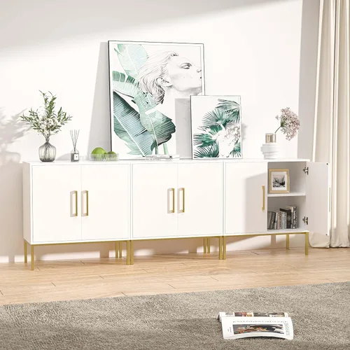 LYNSOM Gabinete de Almacenamiento con Puertas, Juego de 3, Gabinete Buffet Moderno con Almacenamiento, Aparador de Cocina Buffet, Gabinete de Acento