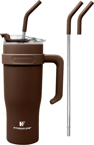 Miniatura 10 de HYDRAFLOW Capri - Vaso de 20 onzas con popote – Vaso aislado al vacío de triple pared – Vaso aislado al vacío – Vaso de acero inoxidable – Vaso