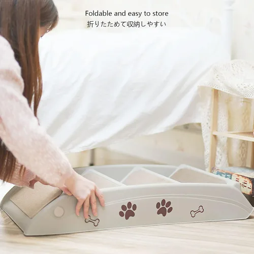 Miniatura 3 de Escalera antideslizante, escaleras para perros para cama alta, escalera plegable, con alfombrilla de felpa, fácil de ir a la cama y sofá