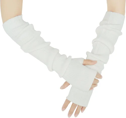 Miniatura 64 de Guantes cálidos de cachemira de brazo largo para mujer, guantes de invierno acogedores sin dedos, calentadores de brazos suaves, gran regalo