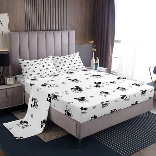 Miniatura 32 de Manfei Juego de sábanas de dibujos animados para niños, tamaño individual, bonito juego de ropa de cama de animales y mascotas, decoración