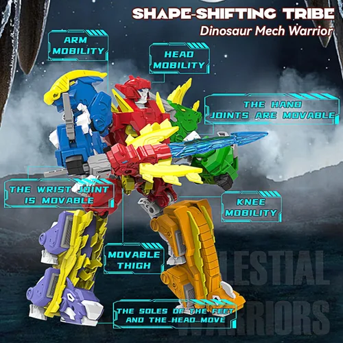 Miniatura 3 de Juego de juguetes de dinosaurio robot 5 en 1: gran kit de robot transformable para desmontar con 5 figuras de acción de dinosaurio - juguetes