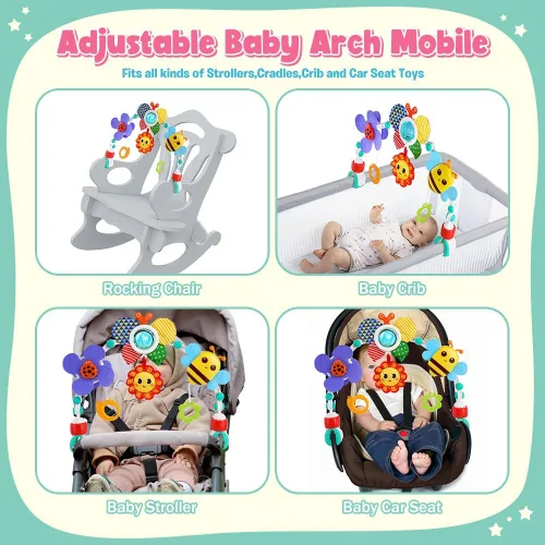 Miniatura 3 de Juguetes de Arco para Cochecito de Bebé, Móvil Ajustable para Cuna para Moisés con Accesorios de Juego Sensorial y Juguetes Colgantes, Juguetes