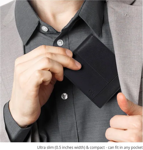 Miniatura 32 de Carteras RFID delgadas para hombres - Cartera de bolsillo frontal de piel genuina