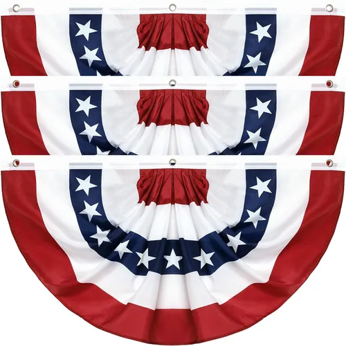 Paquete de 3 banderas de abanico plisadas de 3 x 6 pies, banderines de bandera estadounidense para exteriores, pancarta patriótica de medio abanico