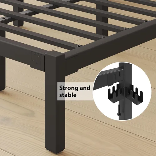 Miniatura 7 de LoVinson Marco de cama tamaño Twin, base de cama de plataforma resistente con base de metal fuerte, almacenamiento debajo de la cama, base de Negro