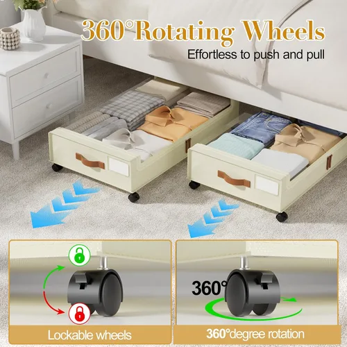 Miniatura 4 de Yecaye Almacenamiento Debajo de la Cama con Ruedas, 2 Paquetes de Cajas de Almacenamiento Debajo de la Cama con Tapas Transparentes y Etiqueta, 60L