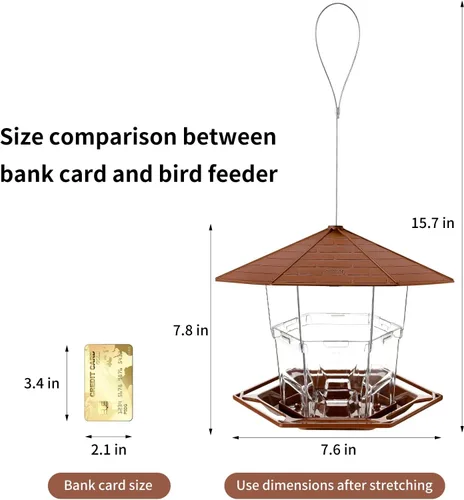 Miniatura 3 de Jealoeur Comederos para pájaros para exteriores Comedero colgante para pájaros silvestres, semillas, marrón, paquete de 2