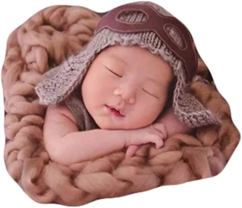 Zeroest Accesorios de fotografía para bebé, sombreros de piloto, trajes de sesión de fotos, disfraz de ganchillo para niño y niña, sombrero de punto