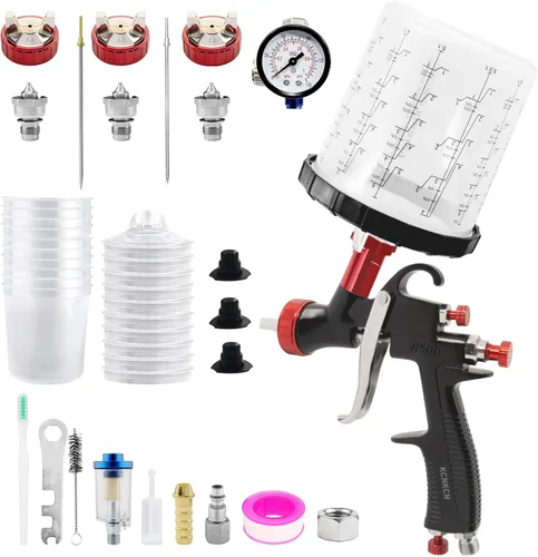R500 Pistola de rociado de aire LVLP, con boquillas de 1.3/1.7/2.0mm, taza de mezcla de 650ml y 10 tazas desechables, pistola pulverizadora de