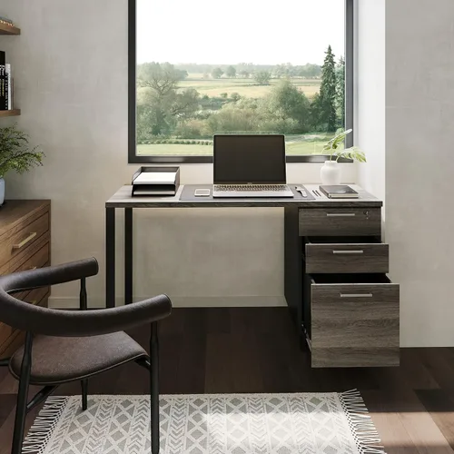 Miniatura 9 de Crafts and Comfort - Escritorio para computadora de oficina Milano de diseño moderno con 3 cajones de bloqueo, escritorio de madera industrial gris