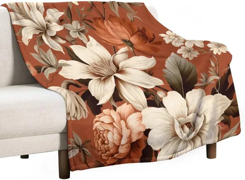 Miniatura 13 de Manta de vellón con estampado botánico de flores de terracota y primavera, manta de franela para el hogar, cama, sofá para niños y adultos, 70 x 80