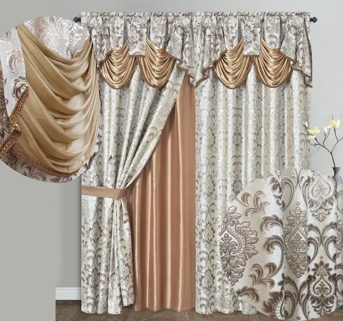 Miniatura 11 de GOHD Samba Star. Panel de cortina de ventana jacquard con cenefa elegante adjunta y respaldo de tafetán. Juego de 2 piezas. Cada pieza de 54