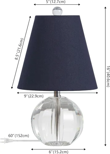 Miniatura 3 de JONATHAN Y Lámpara de mesa LED de bola de cristal transparente/azul marino de 16 pulgadas, lámpara de noche moderna blanca, con pantalla imperio