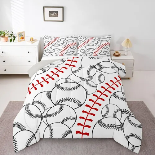 Miniatura 12 de Erosebridal Juego de edredón de béisbol para niños, ropa de cama vintage con bandera americana, tamaño Queen para adultos, niñas, niños
