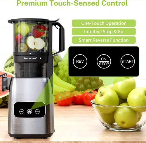 Miniatura 5 de Kndko Exprimidor de prensa en frío, máquinas exprimidoras con canal de alimentación grande de 5.4 pulgadas para verduras y frutas enteras