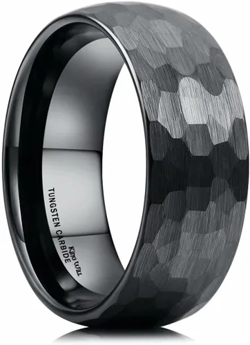 King Will Anillos de tungsteno martillado de 0.315 pulgadas para hombres y mujeres abovedados negroplata y oro rosa cepillado anillo de boda para