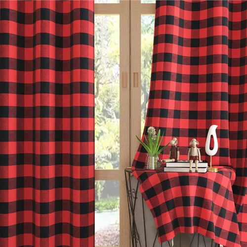 Miniatura 21 de UPOPO Cortinas de ventana Buffalo Check 122 cm de largo, cortinas de algodón para sala de estar, paneles de cortina a cuadros para dormitorio