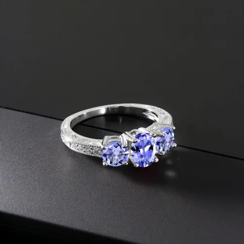 Miniatura 74 de Gem Stone King Anillo de compromiso de 3 piedras preciosas de oro blanco de 10 quilates con piedra natal y diamantes cultivados en laboratorio