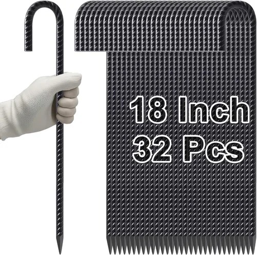Miniatura 15 de VVOKGO Estacas de Varilla Corrugada de 16 Pulgadas con Gancho en J de Servicio Pesado para Cerca de Eslabones de Cadena, 16 Piezas de Picos Largos