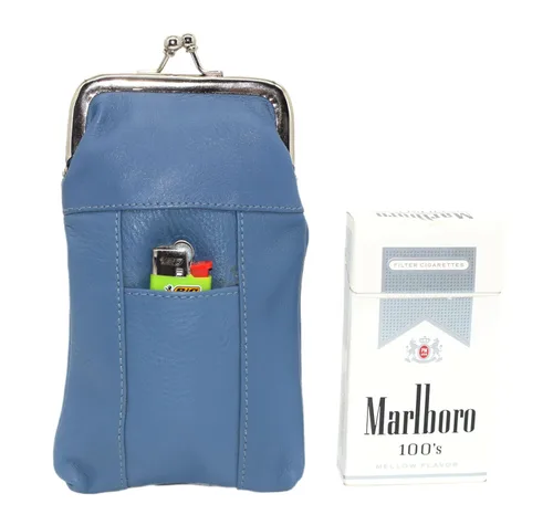 Miniatura 5 de Marshal® - Estuche para cigarrillos de cuero, bolsillo regular o 100 para encendedor de 100 (color azul bebé)