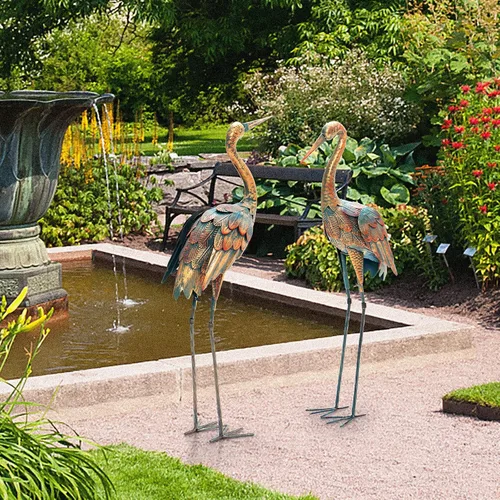 Miniatura 3 de Giantex Juego de 2 estatuas de jardín de grúa, esculturas de grúa de metal de pie, decoración de pájaro para césped, patio trasero, porche, patio