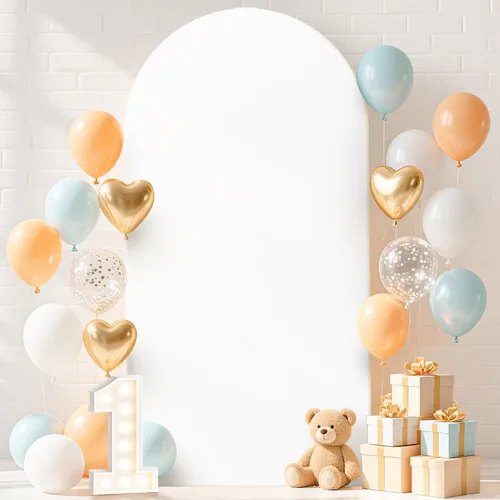 Miniatura 12 de FUHSY Cubierta de Soporte de Arco de 7.2 Pies Color Beige Ajustada Cubierta de Telón de Fondo de Arco de Boda Globo Chiara Paneles de Telón de Fondo