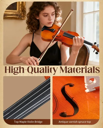 Miniatura 3 de Ktaxon Violín 4/4 Juego de Tamaño Completo Fiddle, Kit Completo de Violines Acústicos con Tablero Hecho a Mano, Estuche Rígido Ligero de Iniciación