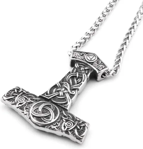 Miniatura 3 de Gungneer Triskele Triquetra Valknut Mjolnir Thors - Collar con colgante de martillo de acero inoxidable, accesorios vikingos nórdicos para hombre
