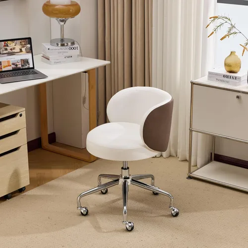 Miniatura 8 de VINGLI Bonita silla de escritorio giratoria pequeña y cómoda con ruedas, soporte lumbar ergonómico de respaldo bajo para tocador/técnico de uñas