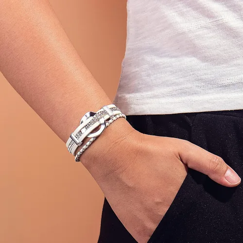 Miniatura 3 de FANCY SHINY Pulsera de cuero con diamantes de imitación circular, apilable, multicapa, con cierre, joyería bohemia, regalo para mujer