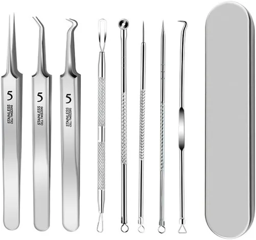 Kit de pinzas para eliminar puntos negros, pinzas ultrafinas, extractor de manchas de puntos negros, aguja de acné, limpiador facial, herramienta