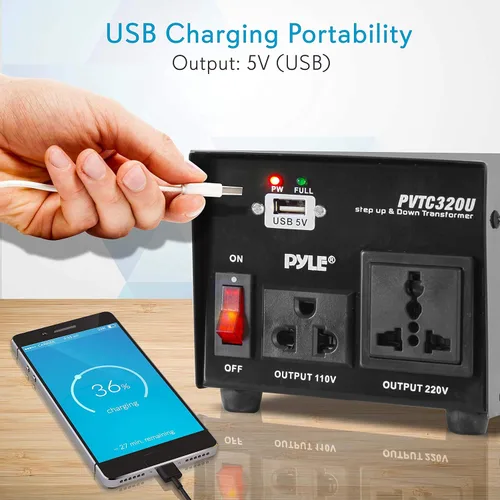 Miniatura 6 de Pyle Convertidor de Voltaje Subida y Bajada - Transformador de Voltaje Convertidor de 500 Vatios con Puerto de Carga USB, Adaptador de Corriente UK