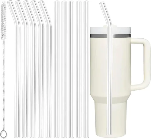 Miniatura 10 de ALINK Paquete de 10 popotes reutilizables transparentes para jarra Stanley de 20 oz y 14 oz, popotes de plástico duro Tritan para Yeti Rtic de 30
