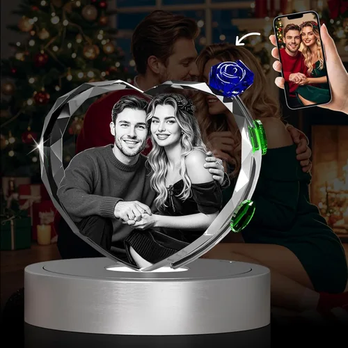 Miniatura 3 de 3D Crystal Photo with Red Crystal Rose, Personalized Mothers Day Gifts for Mom, Wife, Women, Her, Girlfriend, Couple, Customized Glass Photo