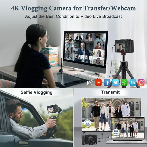 Miniatura 6 de Cámara digital 4K, cámara trasera y frontal de 64 MP para fotografía y video enfoque automático antivibración, cámara para vlogging selfie de 3 Negro