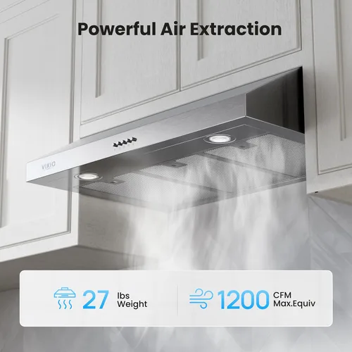 Miniatura 5 de VIKIO HOME Campana Extractora Bajo Gabinete de 30 Pulgadas, 1200 CFM de Doble Motor para Ventilación de Cocina con Luces LED, Control de Botones