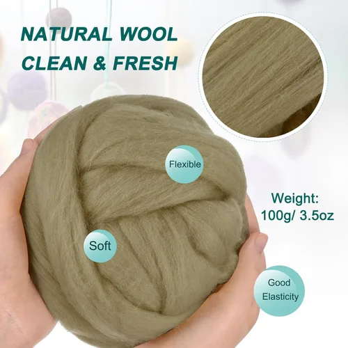 Miniatura 44 de uxcell Lana de fieltro con aguja, hilo de lana de fibra natural de 3.5 onzas para fieltro húmedo, manualidades, materiales de bricolaje