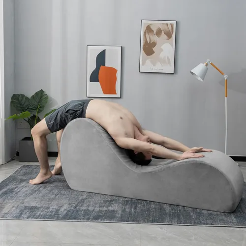 Miniatura 4 de Zenosyne Sillón de yoga, tumbona con funda lavable, bolsillos laterales, parte inferior antideslizante para dormitorio, silla de yoga para Gris