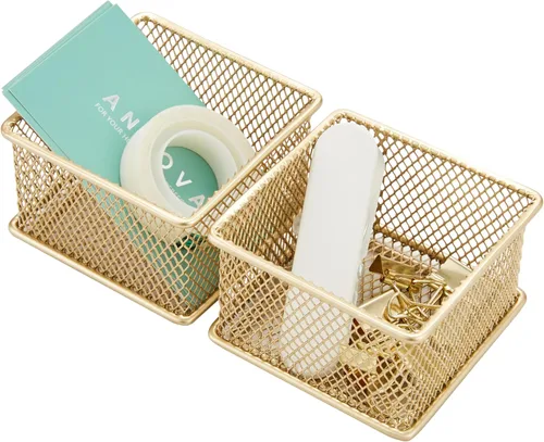 Miniatura 37 de Annova Organizador de cajones y estantes apilables de malla, cesta de almacenamiento, bandeja para suministros escolares y de oficina, juego de 2