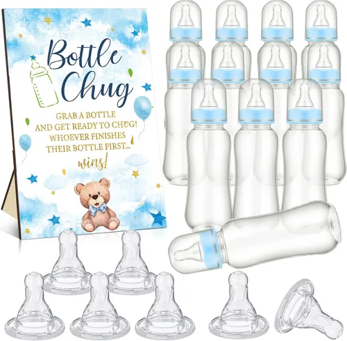 Miniatura 20 de TrelaCo Safari Cool Baby Shower Games Bottle Chug Sign Wooden Jungle Animals Set de regalo para revelación de género suministros de fiesta y 12