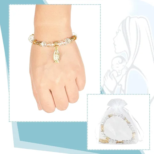Miniatura 3 de MTLEE 15 pulseras de rosario a granel para recuerdos de bautizo, recuerdos de bautizo, recuerdos de primera comunión, recuerdos de bautizo católico