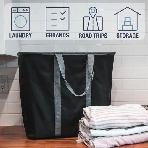 Miniatura 4 de CleverMade Cesta plegable para ropa sucia – Contenedor organizador de almacenamiento de 64 litros, paquete de 2 unidades color negro medianoche gris