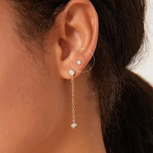 Miniatura 9 de Aretes de tuerca de circonita cúbica pequeña de 0.118 pulgadas, aretes de tuerca de oro de 14 quilates con circonita cúbica para cartílago, hélix
