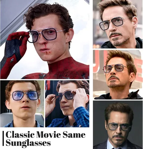 Miniatura 6 de Sehnsucht Tony Stark - Gafas de sol Iron Man con protección UV, cuadradas, de metal, Spider Man Downey Pilot