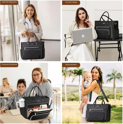 Miniatura 2 de LOVEVOOK Bolsa Tote para Maestras para Mujeres Trabajo, Bolsa para Laptop Bolsa Tote de Trabajo Bolsas de Enfermera Con Portavasos Grande, Maletín