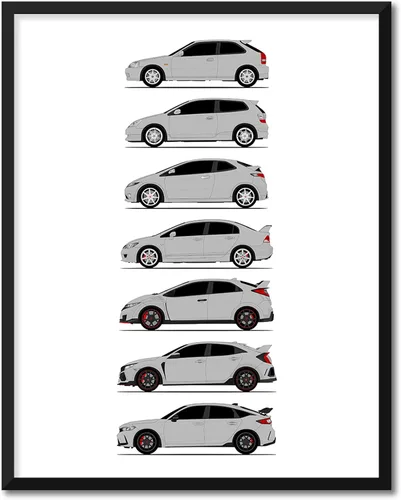 Miniatura 20 de Custom Car Posters Póster hecho a mano compatible con Honda Civic Type-R Generations e impresión de Civic Type R