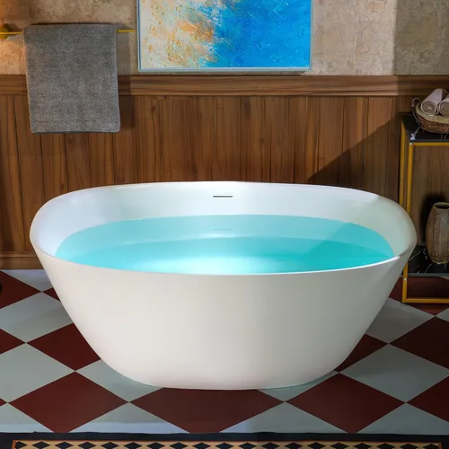 WOODBRIDGE Bañera independiente de 55 pulgadas x 31.5 pulgadas de resina de piedra de lujo y superficie sólida contemporánea en blanco mate