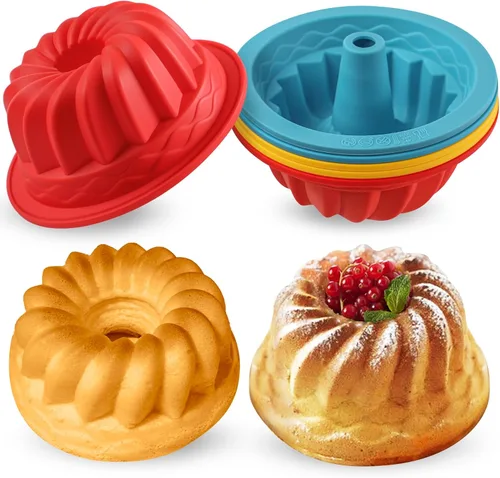 Miniatura 8 de Webake Juego de 6 moldes de silicona para tartas de 4 pulgadas, antiadherentes, sin BPA, para hornear, magdalenas, cupcakes